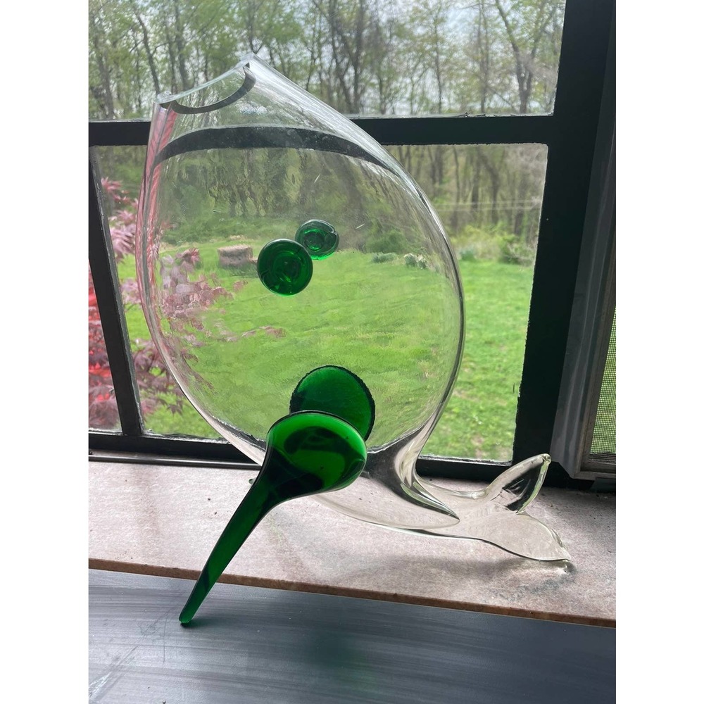 Vintage MCM Empoli green fish sculpture container vase plus a free one